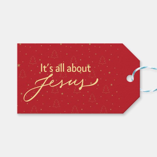 It’s All About Jesus – Red & Gold Christmas  Cadeaulabel (Voorkant (Horizontaal))
