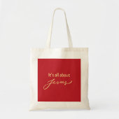 It’s All About Jesus – Red & Gold Minimalist Tote Bag (Voorkant)