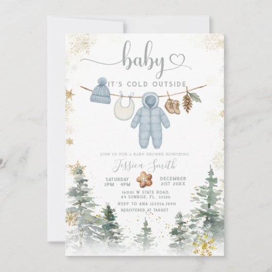 It’s Cold Outside Woodland Baby Shower Invitation Kaart (Voorkant)