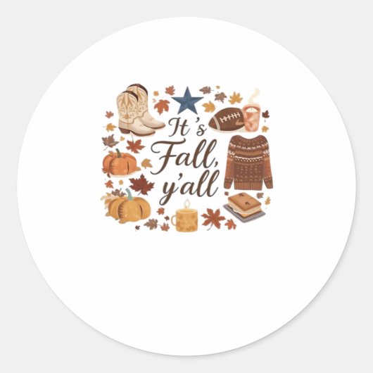 It’s Fall Y’all Basic Design Ronde Sticker (Voorkant)