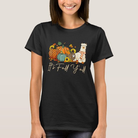 It s Fall Y all Llama Leopard Pumpkin Halloween Fa T-shirt (Voorkant)