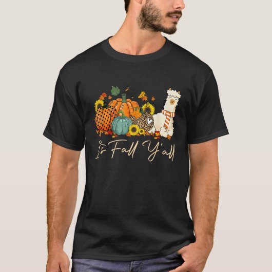 It s Fall Y all Llama Leopard Pumpkin Halloween Fa T-shirt (Voorkant)