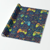 It’s Game On Skull – Video Game Birthday Cadeaupapier (Uitgerold)