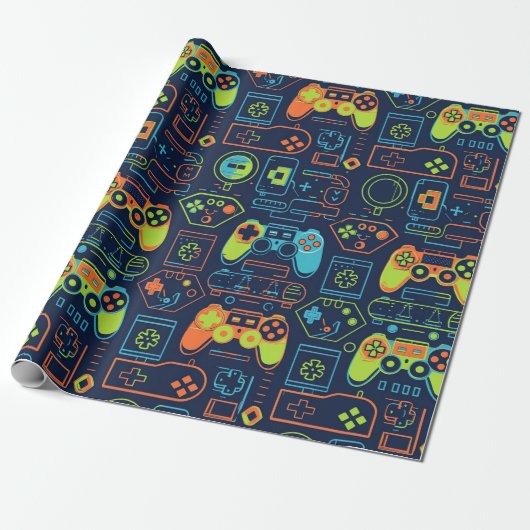 It’s Game On Skull – Video Game Birthday Cadeaupapier (Uitgerold)