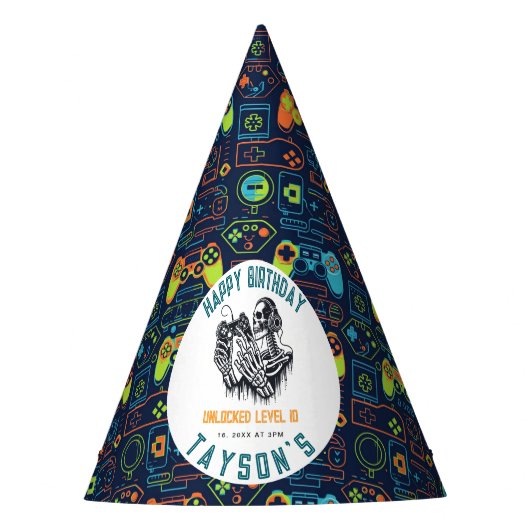 It’s Game On Skull – Video Game Birthday Feesthoedjes (Voorkant)