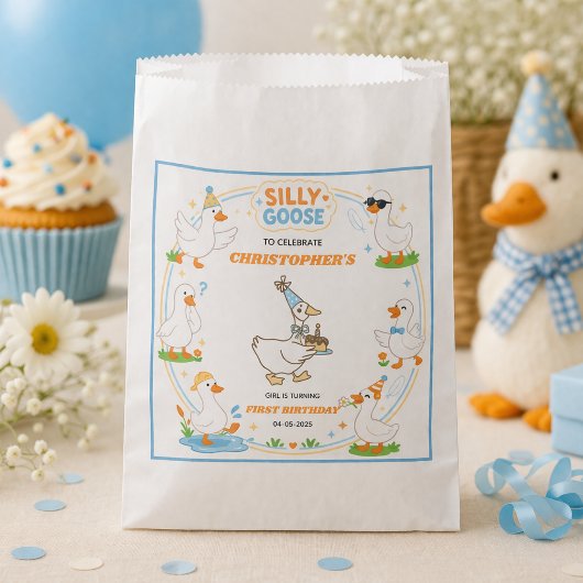 It’s ONE Silly Goose Retro 1st Birthday Fun Modern Bedankzakje