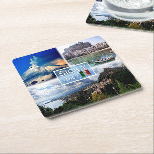 IT Sicilië - Etna Volcano - Cefalu' - Taormina - Vierkante Kartonnen Onderzetter