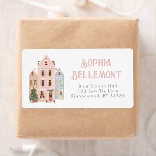 It takes a village Christmas houses Pink Whimsical Etiket (Insitu)