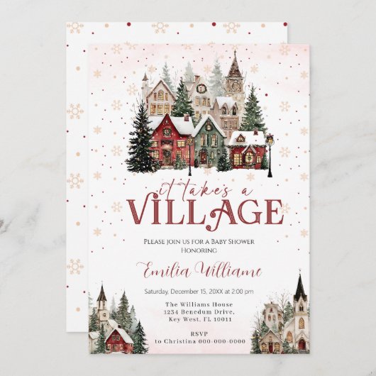 It Takes a Village Chritsmas Baby Shower Kaart (Voorkant / Achterkant)