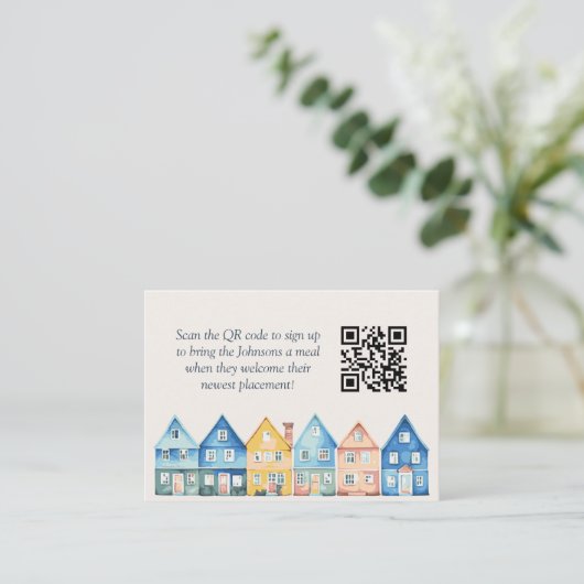 "It Takes a Village" Douche Maaltijdtrein QR-code Informatiekaartje (Staand voorkant)