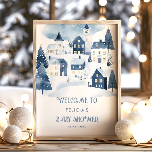 It takes a village Snow Baby Shower Welcome Poster