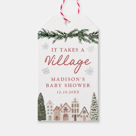 It Takes a Village Snowflake Winter Baby Shower Cadeaulabel (Voorkant)
