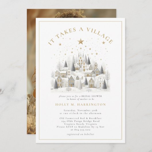 It Takes a Village Winter Photo Baby Shower Kaart (Voorkant / Achterkant)