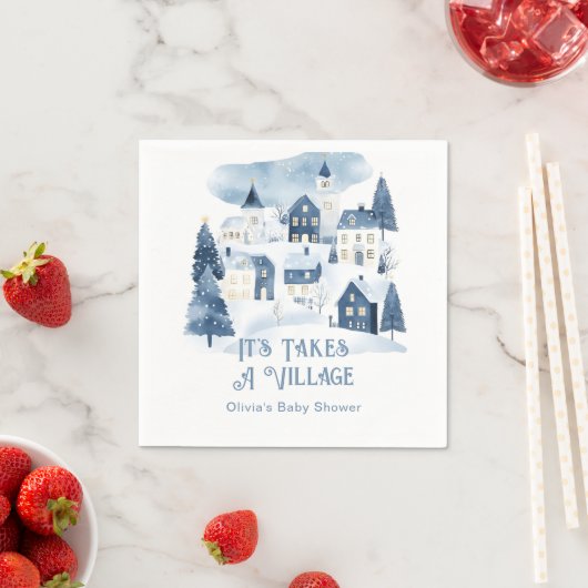 It Takes a Village Winter Snow Baby Shower Servet (Insitu)
