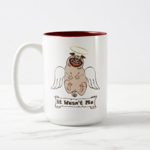 It Wasn't Me angel pug funny quote Tweekleurige Koffiemok