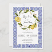 Italia Blauwe Waterverf Lemon Kalligrafie Bruiloft Kaart (Voorkant)