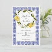 Italia Blauwe Waterverf Lemon Kalligrafie Bruiloft Kaart (Staand voorkant)