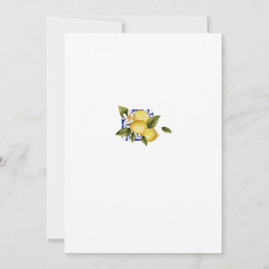 Italia Blauwe Waterverf Lemon Kalligrafie Bruiloft Kaart (Achterkant)