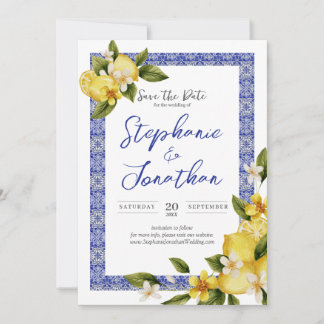 Italia Blue Watercolor Lemon Enregistrer la carte