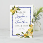 Italia Blue Watercolor Lemon Enregistrer la carte  (Debout devant)