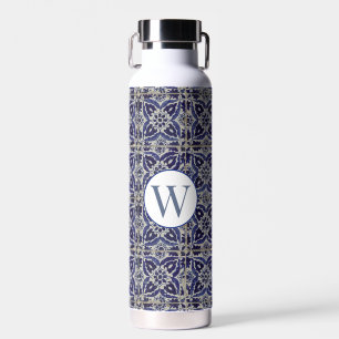 Italiaans Azulejo Blue White Geometric Monogrammed Waterfles