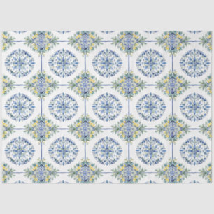 Italiaans Blauw en wit Citroen Bloemen Tegel Decou Tissuepapier