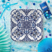 Italiaans Blauw en Wit Siciliaans Majolica Mozaïek Papieren Bordje (Feest)