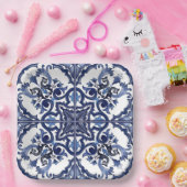 Italiaans Blauw en Wit Siciliaans Majolica Mozaïek Papieren Bordje (Feest)