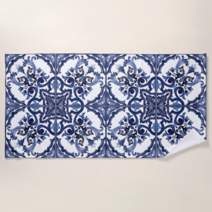 Italiaans Blauw en Wit Siciliaans Majolica Mozaïek Strandlaken