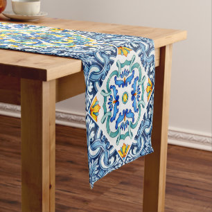 Italiaans blauw geel Majolica tegels Korte Tafelloper