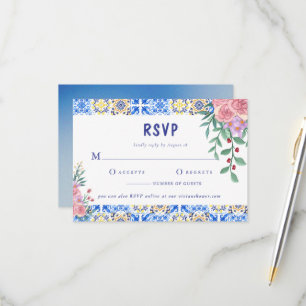 Italiaans Blauw Tegel Bloemen Mamma Mia RSVP Kaartje