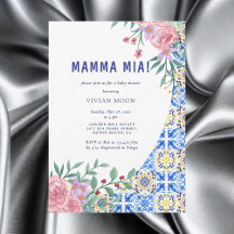 Italiaans Blauw Tegel Mamma Mia Baby shower