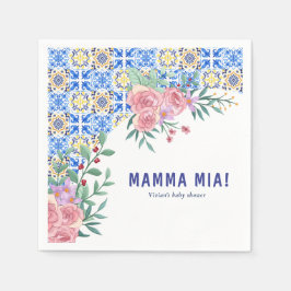 Italiaans Blauw Tegel Mamma Mia Baby shower Servet