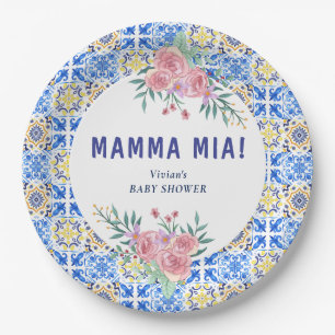 Italiaans Blauw Tegel Mamma Mia Papieren Bordje