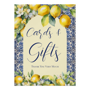 Italiaans blauw tegels & citroen baby shower kaart perfect poster