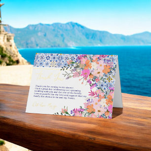 Italiaans blauw tegels wilde bloemen vrijgezellenf folie wenskaart