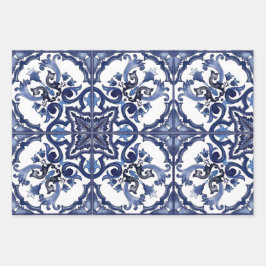 Italiaans blauw & wit Siciliaans majolica mozaïek Inpakpapier Vel