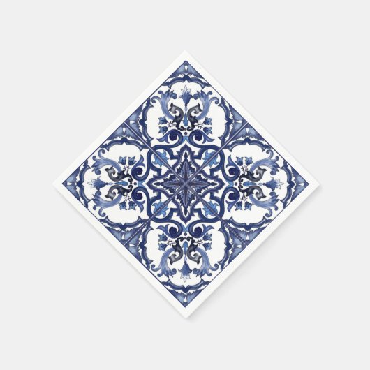 Italiaans blauw & wit Siciliaans majolica mozaïek Servet (Hoek)