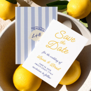 Italiaans Citroen Geel & Blauw Gestreept Save The Date