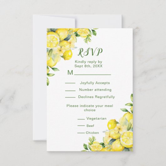 Italiaans citroen groen Lijst bruiloft RSVP Kaartje (Voorkant)