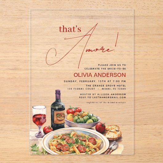 Italiaans, dat is Amore! Waterverf Vrijgezellenfee Acryl Uitnodigingen (Voorkant)