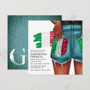 Italiaans denim meisjes afstudeerfeest uitnodiging