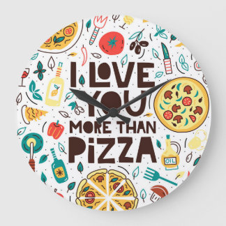 Italiaans eten, pizza liefde belettering. grote klok
