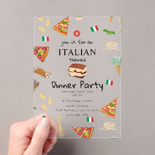 Italiaans eten Pizza & Pasta dinerfeest thema Acryl Uitnodigingen