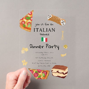 Italiaans eten Pizza & Pasta Verjaardagsfeest Them Acryl Uitnodigingen