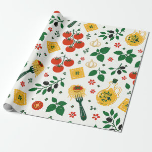 Italiaans eten, tomaten pasta knoflook en olijfoli cadeaupapier