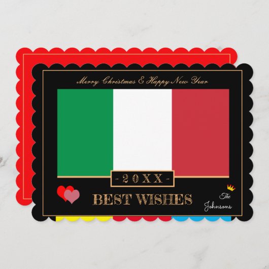 Italiaans Flag & Gelukkig Nieuwjaar/Beste Wens Kaa Feestdagenkaart (Voorkant / Achterkant)