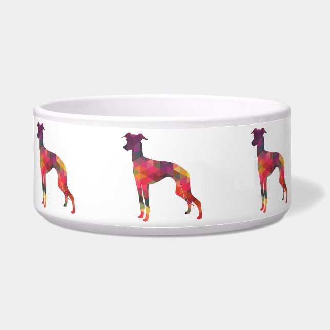 Italiaans Greyhound Geo Pattern Silhouette - Multi Voerbakje (Voorkant)
