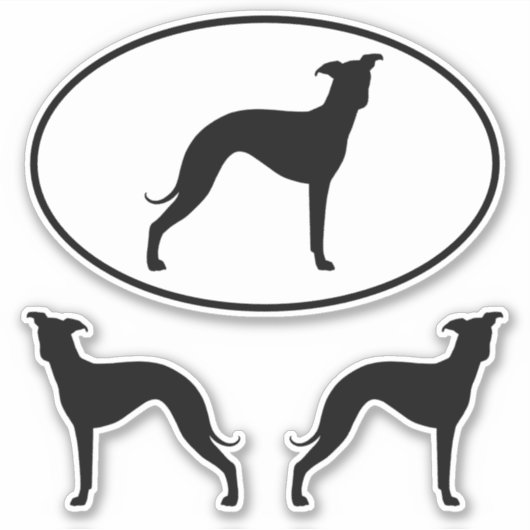 Italiaans Greyhound Silhouetten Vinyl Sticker Set (Voorkant)