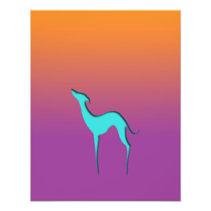 Italiaans Greyhound Whippet blauw silhouette Ombre Foto Afdruk